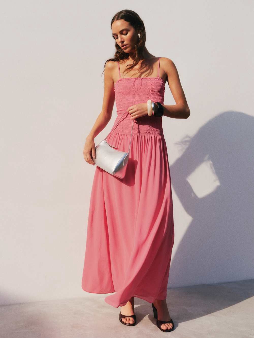 Reformation Pink Smocked Maxi Dress